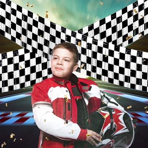 Race Car Birthday Party Checkered Foil Banner Set - 2 Pack
