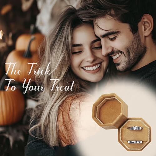 Octagonal Velvet Ring Box with 2 Slots - Bronze Travel Jewelry Case
