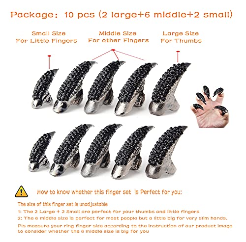 Bestga Black Halloween Crystal Claw Rings Cat Wolf Cosplay Paw Nails Set