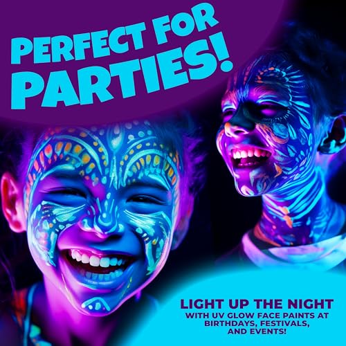 Blue Squid UV Body Paint Pots - 8 Neon Glow-in-the-Dark Face Paint Set