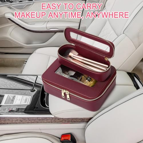Pinkmik Burgundy Slim Clear Travel Makeup Brush Case Waterproof Organizer