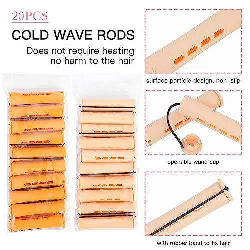 Alifuao 20-Piece Perm Rod Set for Natural Hair - Orange & Beige Curling Rollers (10 Pack of 2 Variations)
