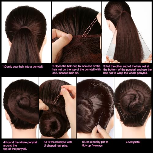 FANDAMEI Hair Nets Set for Buns with Bobby Pins & Elastic Ties - Brown, 20PCS