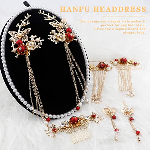 Vintage Butterfly Tassel Hair Clip Set with Pearls for Weddings