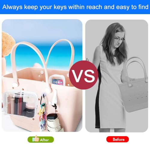 Everfunny White 2-Pack Clear Bogg Beach Tote Bag with Inserts & Hooks - Travel & Cosmetic Organizer