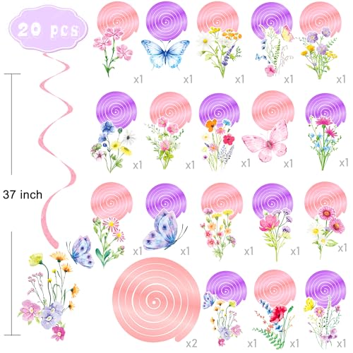 Wildflower Party Hanging Swirls - 20pcs Floral Decorations