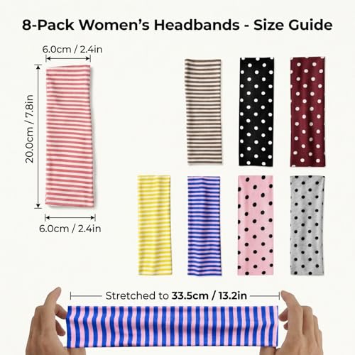 8-Piece Striped & Polka Dot Headbands Set - Comfortable Hair Accessories