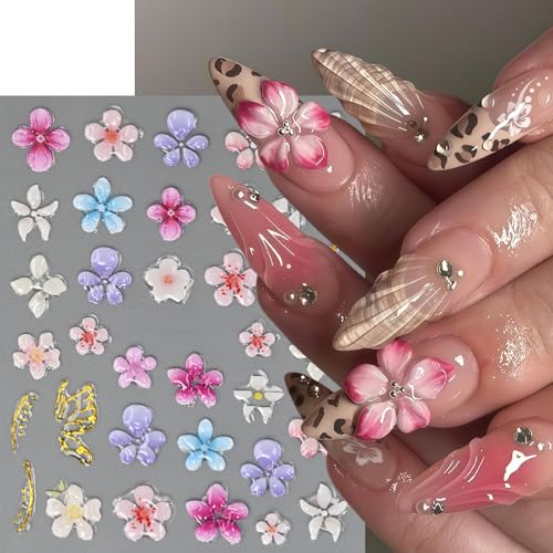 5D Hibiscus Flower Nail Stickers - 8 Sheets Tropical Nail Art