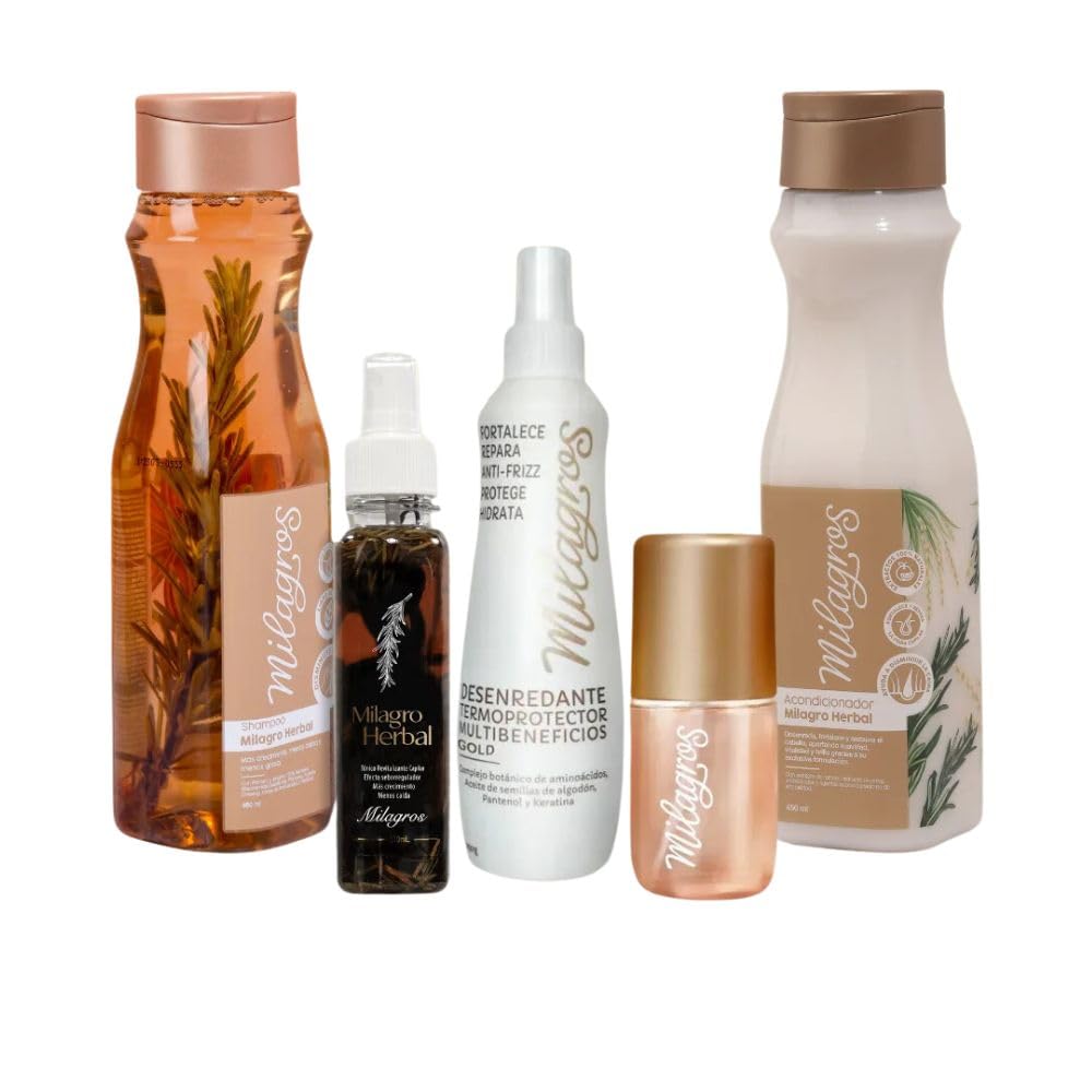 Milagro Ritual Herbal Shampoo & Conditioner Set (5 Pack) - Tonico, Desenredante, Perfume Bali