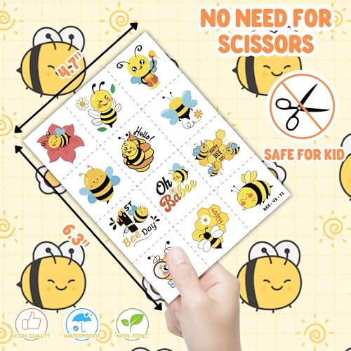 72PCS Bee Party Favors Set with Temporary Tattoos & Slap Bracelets for Kids