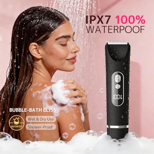 Bikini Trimmer for Women,Smooth Electric Razor for Sensitive Skin, IPX7 Waterproof Wet & Dry Cordless Body Shaver & Grooming Set for Bikini Area, Pubic Hair, Face, Underarms & Legs (Black