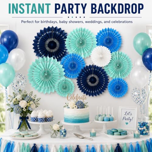 Blue Ocean Themed Paper Fan Decoration Kit - 11 Count