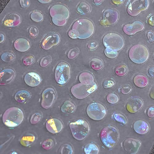 Summer Bubble Holographic Nail Stickers - 2 Sheets Self-Adhesive DIY Manicure