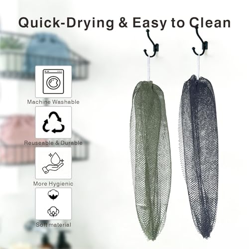 YUSAGO African Net Shower Loofah 2-Pack - Exfoliating Bath Sponge for Back & Body, Black & Green