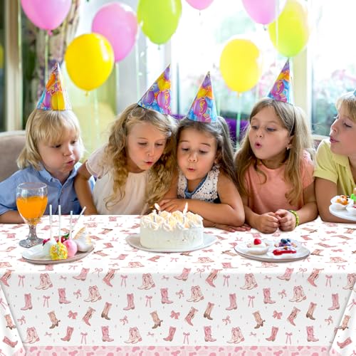 3-Piece Cowgirl Tablecloth Set with Pink Bows - Disposable Party Decor