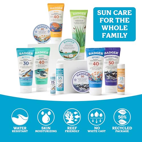 Badger Mineral Sunscreen Cream SPF 30, Reef Safe, Travel Size 2.9 fl oz