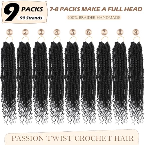 12 Inch Passion Twist Crochet Hair 9 Pack 1B# - Pre-Twisted & Soft Braids