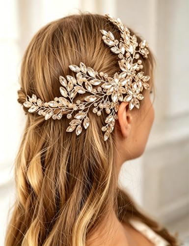 Golden Rhinestone Flower Hair Comb for Wedding Bridal Hair Accessory