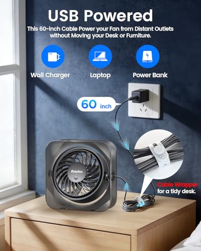 EasyAcc USB Desk Fan - Portable Mini Fan with Turbo Airflow for Travel & Bedroom