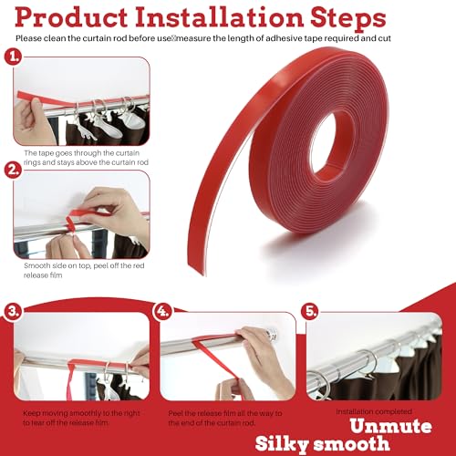 16.4 Ft Curtain Rod Tape for Smooth, Quiet Drapery Sliding