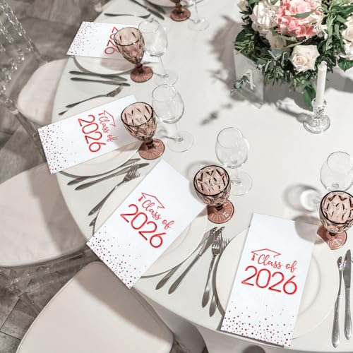 100pcs Class of 2026 Graduation Napkins - Disposable Cocktail Napkins with Foil Dots