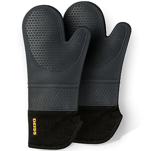 Deiss Heat-Resistant Silicone Oven Mitts Set with Cotton Lining