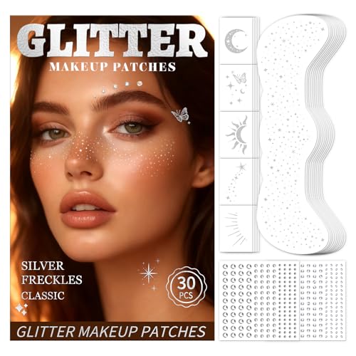 30PCS Glitter Freckles & Face Gems Set - Silver Temporary Tattoos