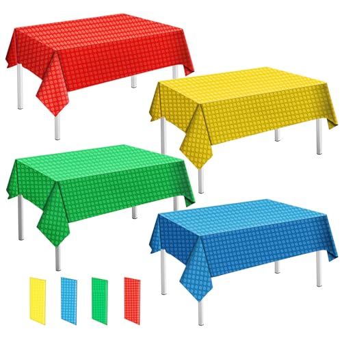 Colorful Building Block Tablecloths - 4 Pack Disposable 54x108in