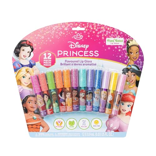 Disney Princess Lip Gloss Set - 12-Piece Plant-Based for Kids