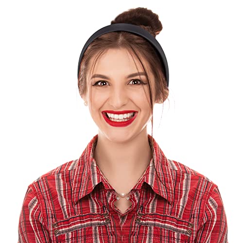 SIQUK 30 Pcs Black Satin Headbands for Women Non-Slip 1 Inch Wide – DIY Hair Accessories