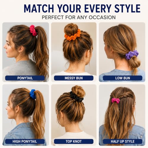 12 Pack Colorful Cotton Hair Scrunchies for Women & Girls