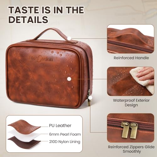 MaqSacion PU Leather Toiletry Bag for Men, 5L Water-Resistant Travel Organizer