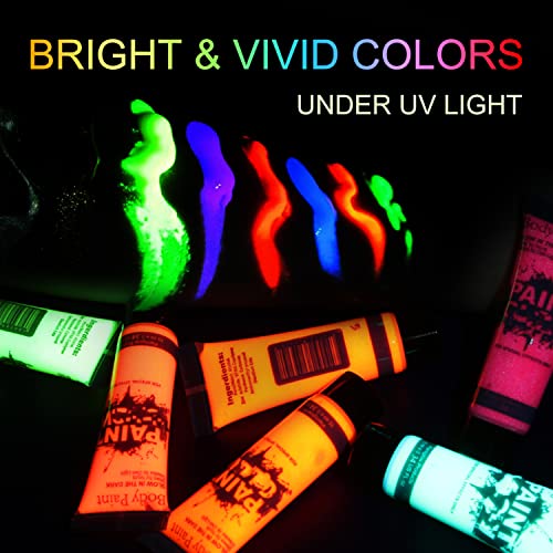 Glow in the Dark Body Paint Set - 6 Neon Colors for UV Use