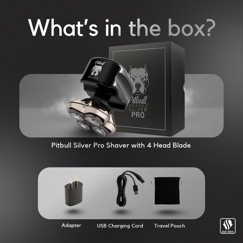Skull Shaver Pitbull Silver PRO Head & Face Shaver - Premium Cordless Electric Shaver for Wet & Dry Shaving - Ergonomic & Easy-to-Clean Design - Includes Travel Pouch