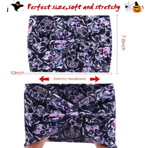 6-Pack Halloween Wide Headbands - Pumpkin, Skull & Bat Hair Accessories