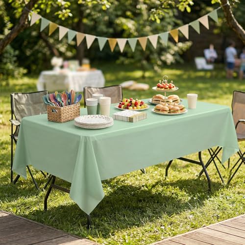 Sage Green Disposable Plastic Tablecloth - 54 x 108 Inch | Leakproof & Waterproof for Parties & Picnics