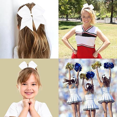 WRNZL 2 Pcs 8-Inch White Cheerleader Bows with Scrunchies
