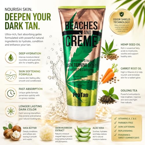 ProTan Beaches & Crème Hemp Dark Tanning Gel - Fast Absorbing, Nourishing 8.5oz