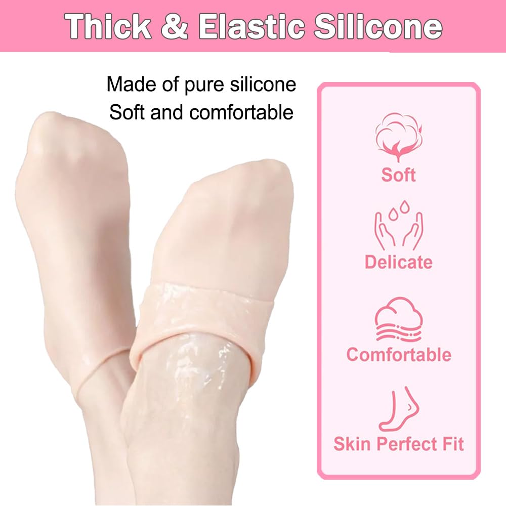 2 Pairs Silicone Socks for Dry Cracked Feet Women Silicone Moisturizing Socks for Women Foot Care After Pedicure Aloe Infused Spa Gel Socks Foot Covers for Repairing Rough Skin Heels Calluses