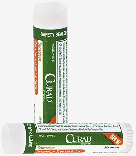Medline Curad SPF 15 Lip Balm - Petroleum-Free, Mint Flavored, Natural Ingredients