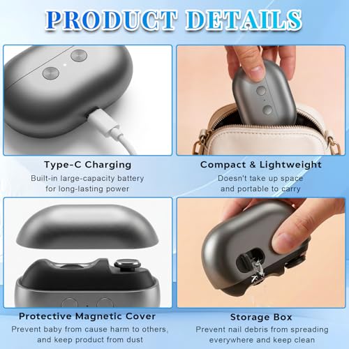 Automatic Electric Nail Clipper & Trimmer with LED Light, 2-Speed