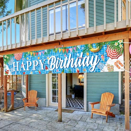 Large Happy Birthday Pool Party Banner - Summer Decorations