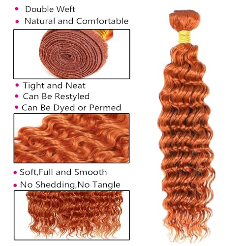 Bafamiya 8 Inch Deep Wave Brazilian Virgin Human Hair Bundle - Ginger Orange
