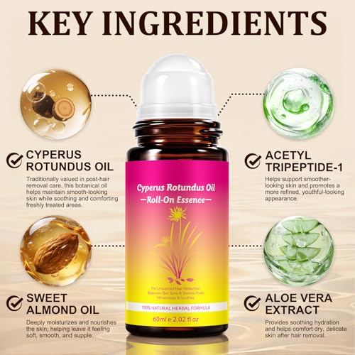 VOGSIG Cyperus Rotundus Hair Inhibitor Oil - Natural Roll-On Serum, 2.02 oz