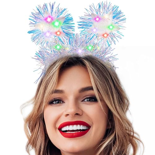 Coridy A-White/Colorful Light Up Christmas Headbands with Sparkling Stars, 1 Pack