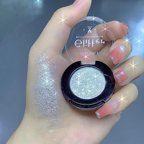 Afflano White Silver Glitter Eyeshadow - Shimmery Long-Lasting Highlighter