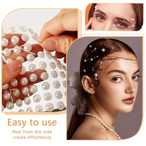 qiipii 4 Sheets Self-Adhesive White Half Pearls Stickers 8mm & 10mm