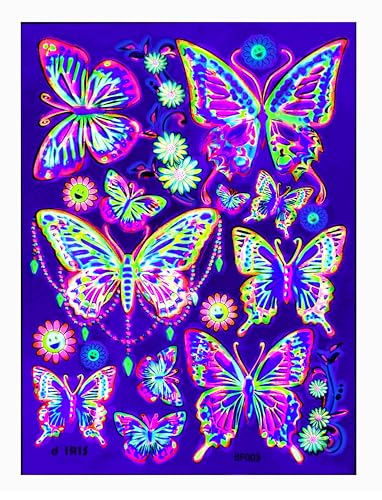 d'IRIS Studio Glow in the Dark Temporary Tattoos Butterfly Body Art for Raves & Festivals