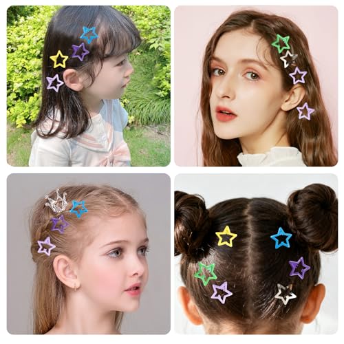 55pcs Colorful Star Hair Clips Set - Snap Barrettes for Girls