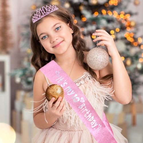 10th Birthday Party Decorations Set for Girls - Crown, Sash, Candle & Cake Topper